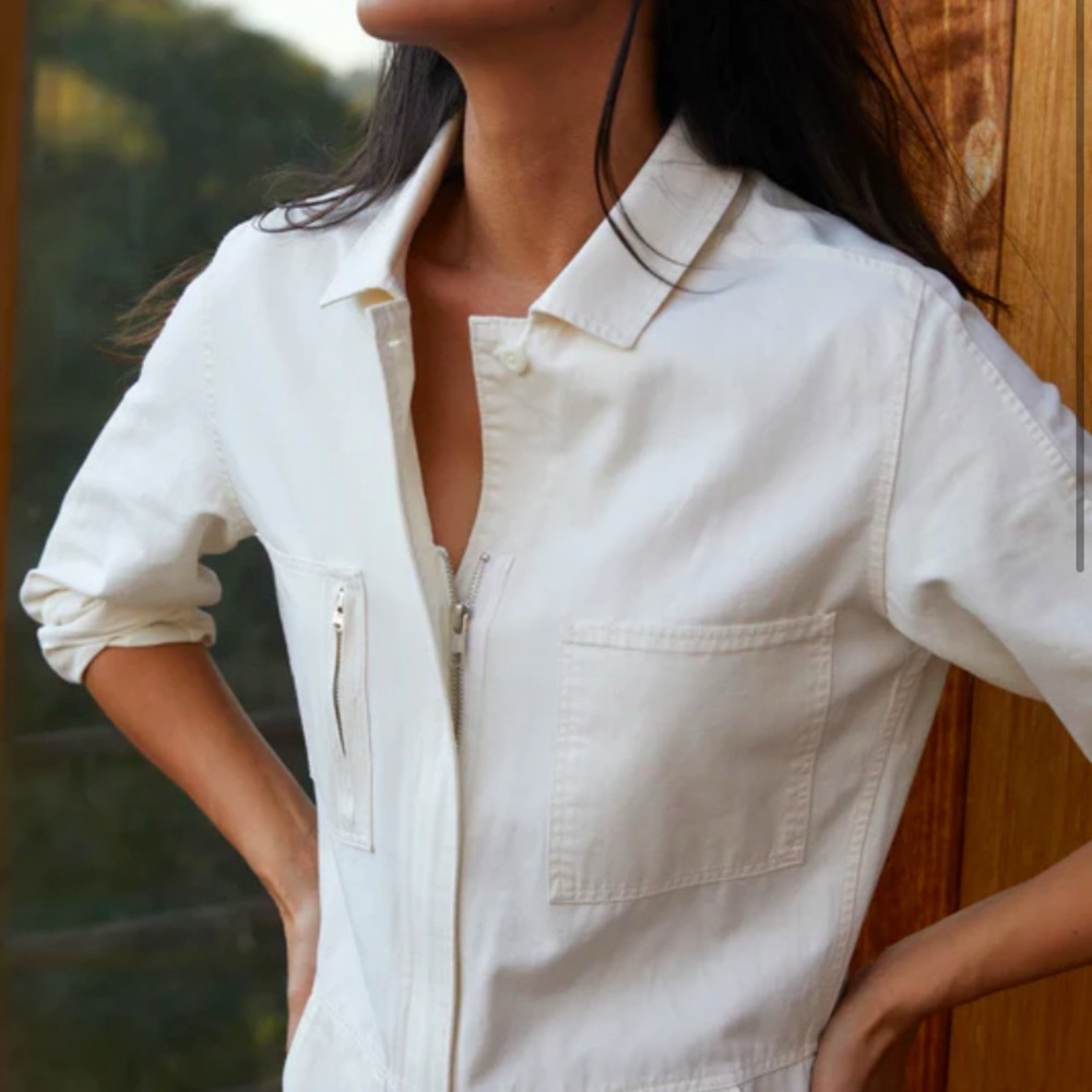 Outerknown Cream Collared Jumpsuit with Tapered Pants - Picture 3 of 6